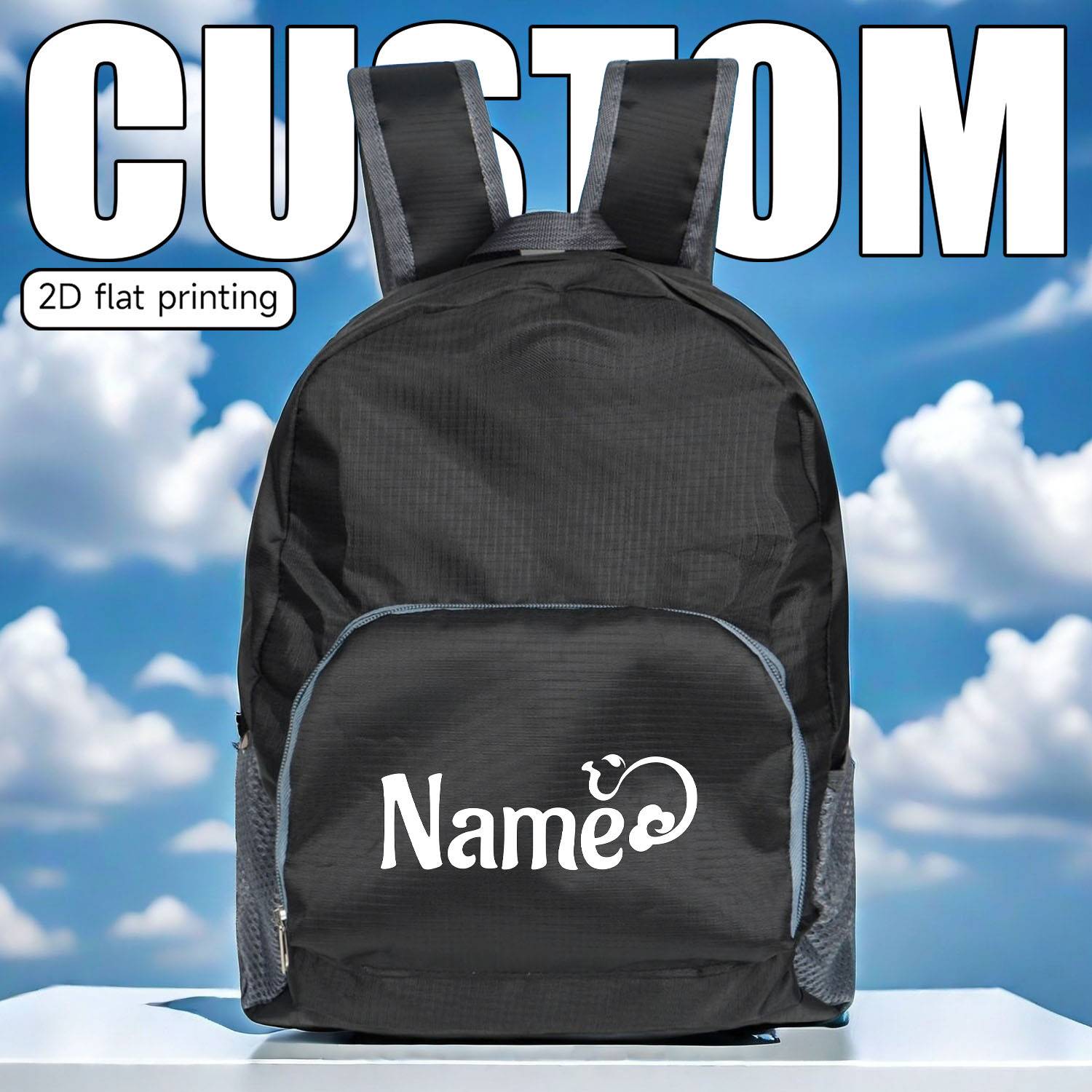 [customization] Foldable Outdoor Backpack With Customizable Text On "gourd" Pattern, Portable Storage Design, Multi-compartment Large Capacity, Universal For Outdoor Travel And Commuting