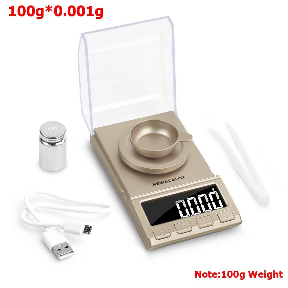 Newacalox 50g/100g/200g digitala precisionsvågar 0.001g balansvikt elektronisk smyckesvåg usb-driven medicinsk vägning - 8068g-100g skala