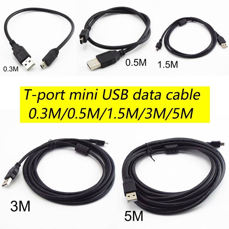 Mini usb kabel t-port mini usb datakabel 0.3m 0.5m 1.5m 3m 5m usb till usb snabbladdare för mp3 mp4 spelare bil dvr digitalkamera