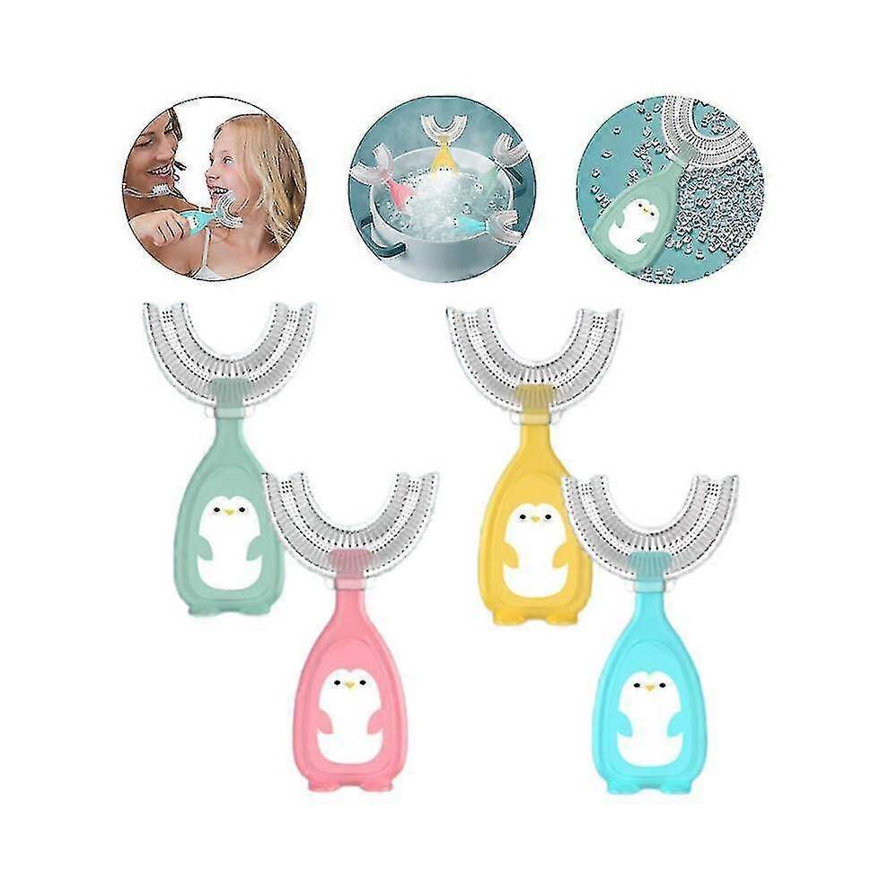 (L, yellow) Children Soft U-shape 360 Thorough Cleansing Toothbrush For Ages 2~12 Years 1pcs