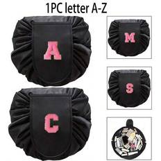 1pc Women&#39;s Fashionable Drawstring Makeup Bag, Stylish Large Capacity Makeup Bag, Waterproof And Moisture-Proof, Easy To Take, Portable Drawstring Bag - Black - Multi-size