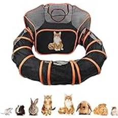 4 Foot Enclosed Indoor Outdoor Cat Tent, Portable Pet Playpen with Tunnel, Breathable & Transparent, Small Animal Playpen, for Kitten, Puppy, Bunny, Hamster, Chinchilla