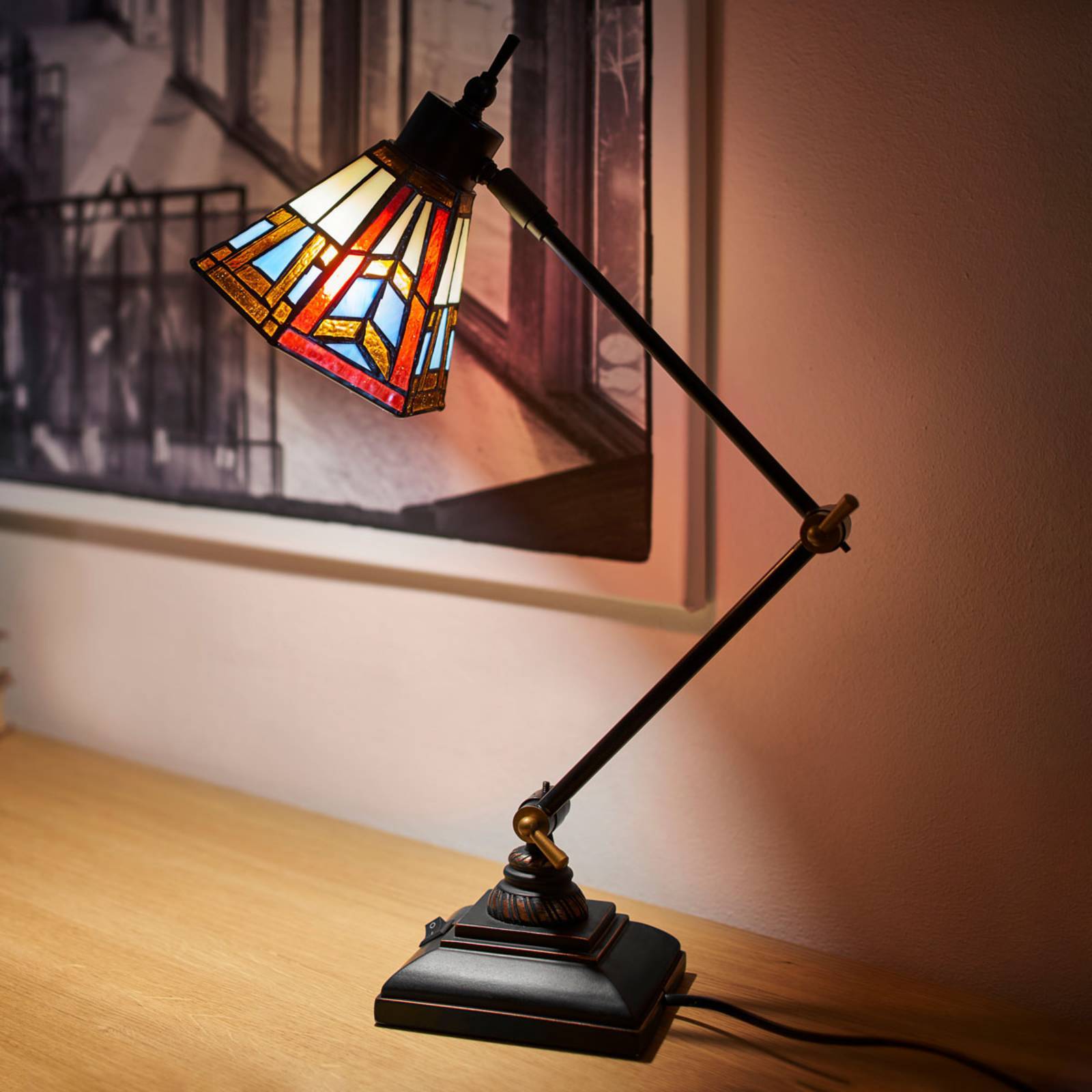 Artistar Tiffany bordslampa LILLIE, Brun / rost, Vardagsrum / matsal, Sten, Tiffany, Bordslampa