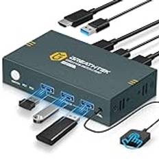USB 3.0 HDMI 2-port KVM-switch 4K@60Hz, KVM-switchar för 2 PC 1 bildskärm med 3 portar USB3.0, HDMI2.0, HDCP2.2, EDID-funktionsstöd, inklusive 2 USB 3.0-kablar