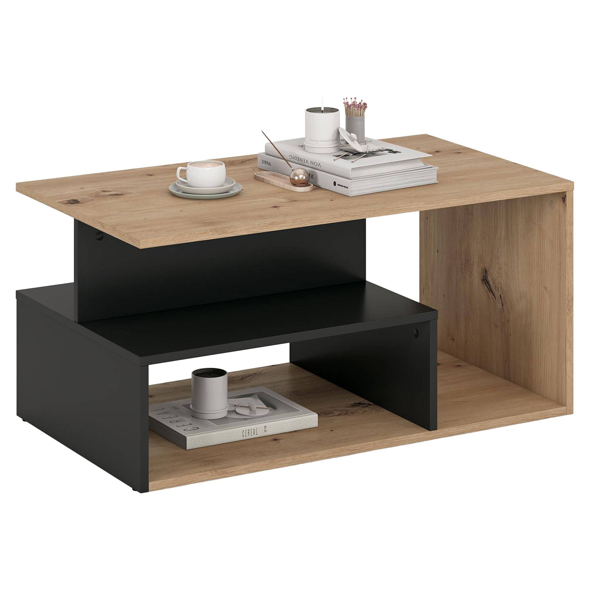 Soffbord Kamron Artisan Ek, Svart 90x51 cm