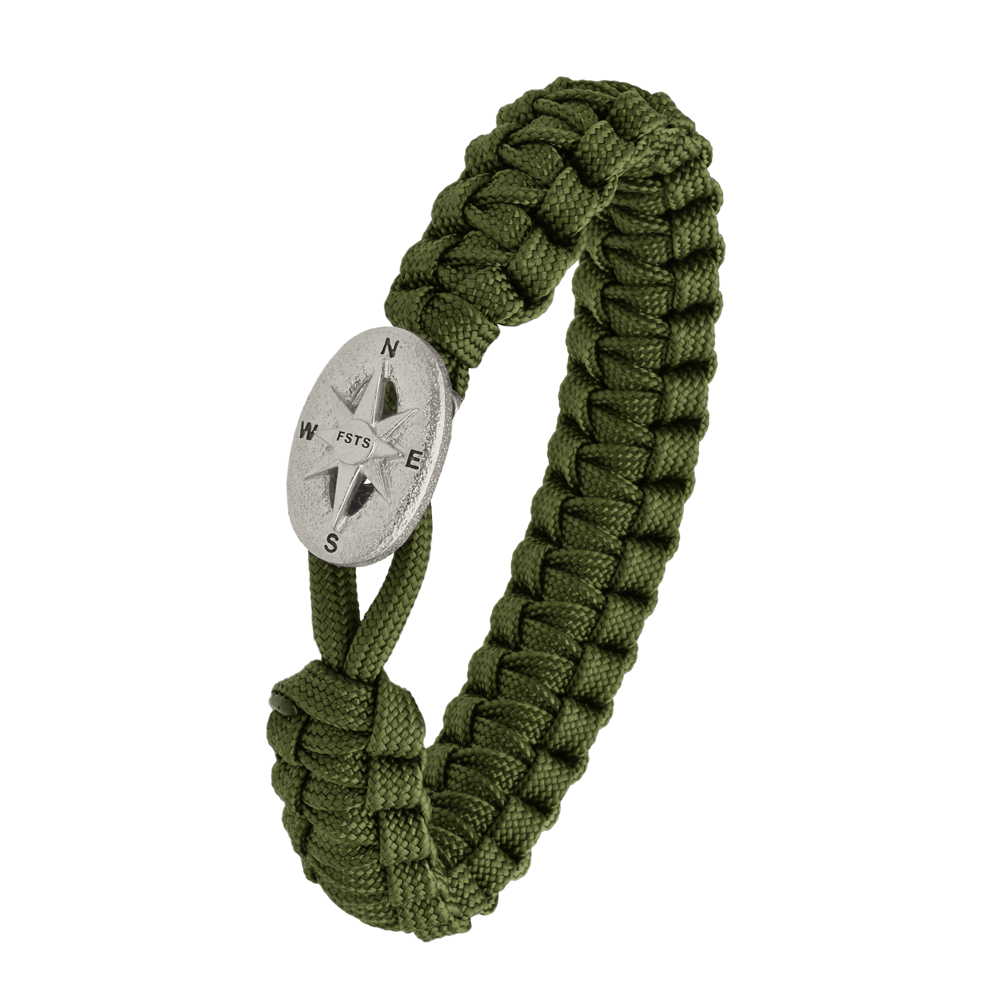 FSTS Bracelet Green with Sterling Silver Compass Lock - Grön, Silverfärg (200 mm)