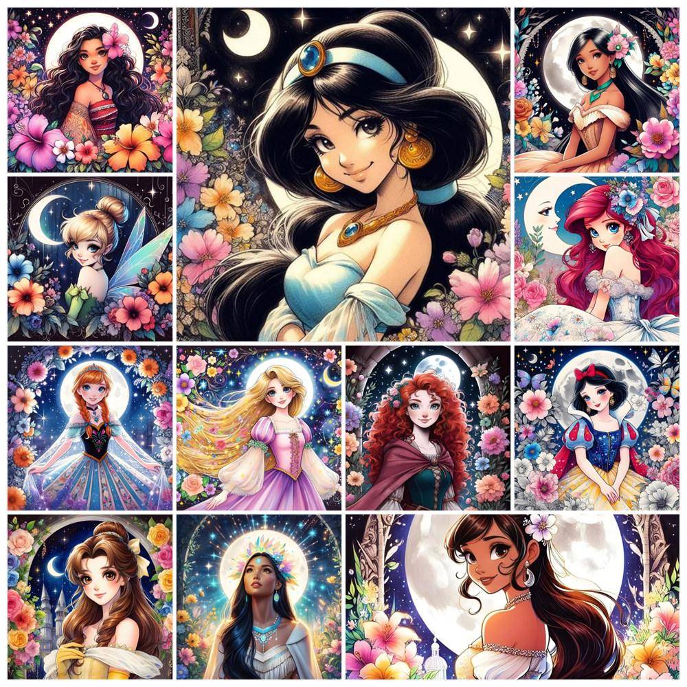 Disney 5D Diamond Painting Princesses Cross Stitch Mosaic Kit Home Decoration Wall Sticker DIY Handmade Gift