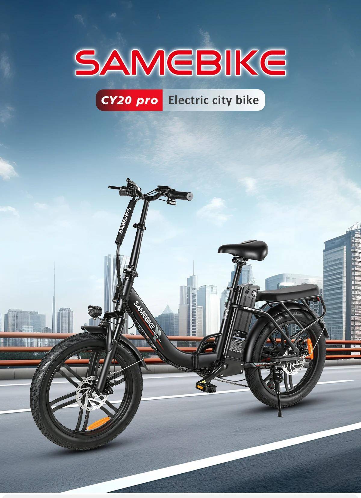 2026 Samebike nya CY20Pro elcykel 36V500W borstlös motor 13Ah avtagbart batteri Ebike dubbel skivbroms 3.0 däck elcykel vit