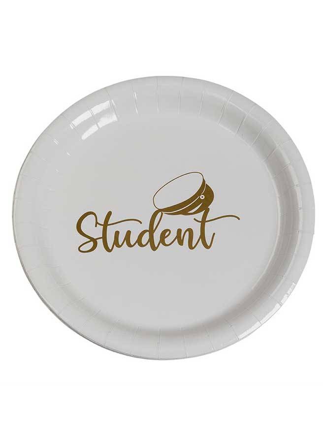 Papperstallrikar Student vit med guldtext 23 cm - 8 st