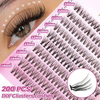 200 st lätta mjuka lösögonfransar med D-curl, 20D svarta franskluster för cat eye, enstaka fransförlängningar, mjuka enskilda lösögonfransar, DIY fran
