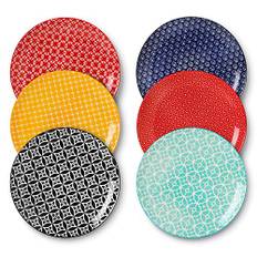 DOWAN 26,7 cm keramiska middagstallrikar, livliga färger pasta salladstallrik set med 6, desserttallrikar för picknickfest jul inflyttning mors dag, fast, stor, diskmaskin- och mikrovågsugnssäker