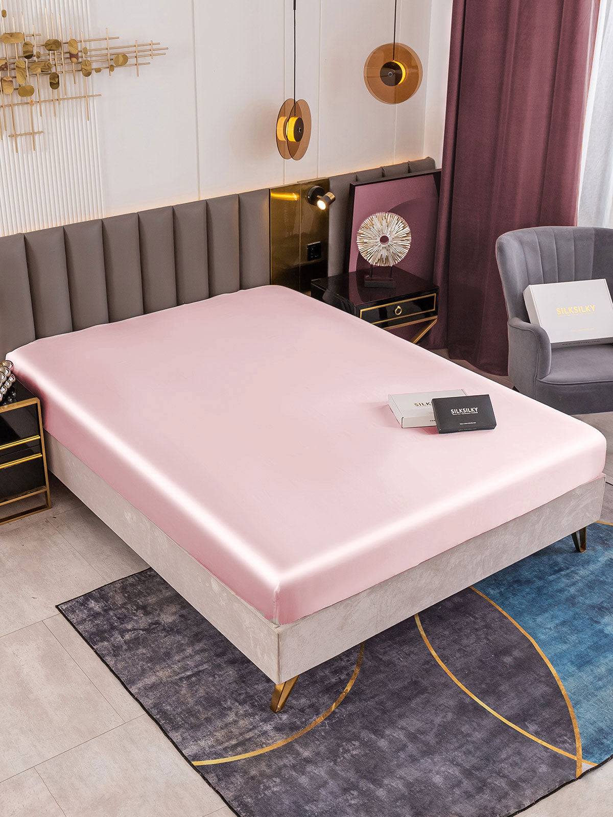 19Momme Mullbärssilke sömlöst Dra-På-Lakan - Rosa / 1,6m Säng(160x200+45cm)