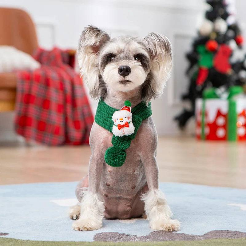 Christmas Cartoon Scarf for Dogs & Cats | Reindeer, Santa & Snowman Designs - Green Snowman / L (L)
