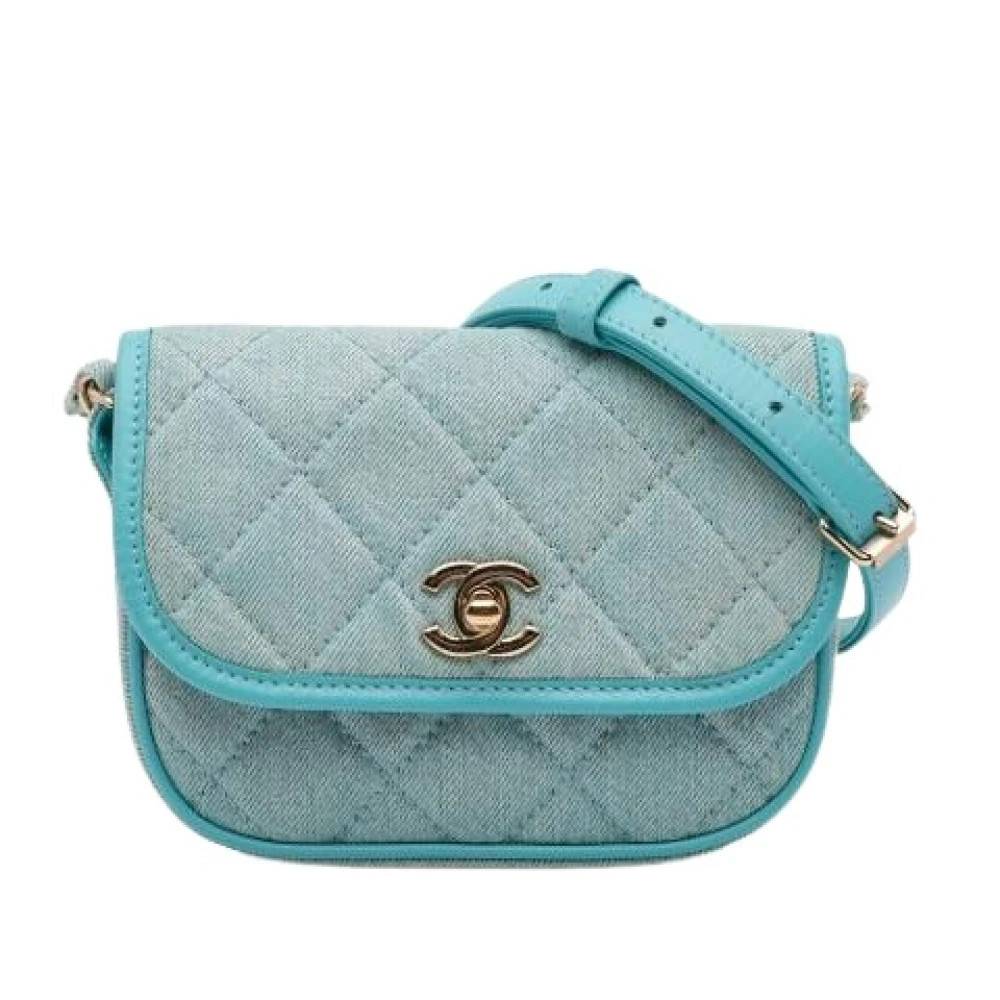 Chanel Vintage Pre-owned Quilted Denim Crossbody - Vintage - Dame - Blå - ONE SIZE - Denim