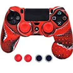 SKINOWN PS4 Controller Skin Grip silikonfodral halkfritt skyddande greppskydd för PS4-kontroll med 4 tumgrepp (röd kamo)