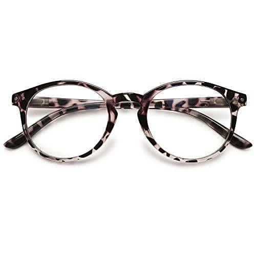 KOOSUFA Blaulichtfilter Brille Computerbrille Damen Herren Retro Runde Brillengestelle Federscharniere Gaming Brille mit Etui (1x Leopard, 0.0)