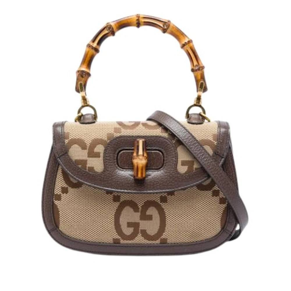 Gucci Vintage Pre-owned Jumbo GG Canvas Bamboo 1947 - Vintage - Dame - Beige - ONE SIZE - Uld
