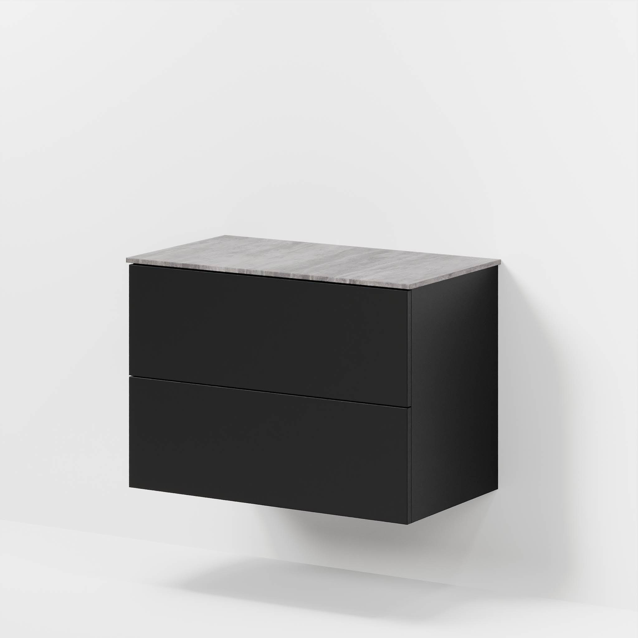 Badrumsmöbel med klassiska fronter – 80x46x56 cm – matt svart – melaminbänkskiva i betonglook – Vinderup