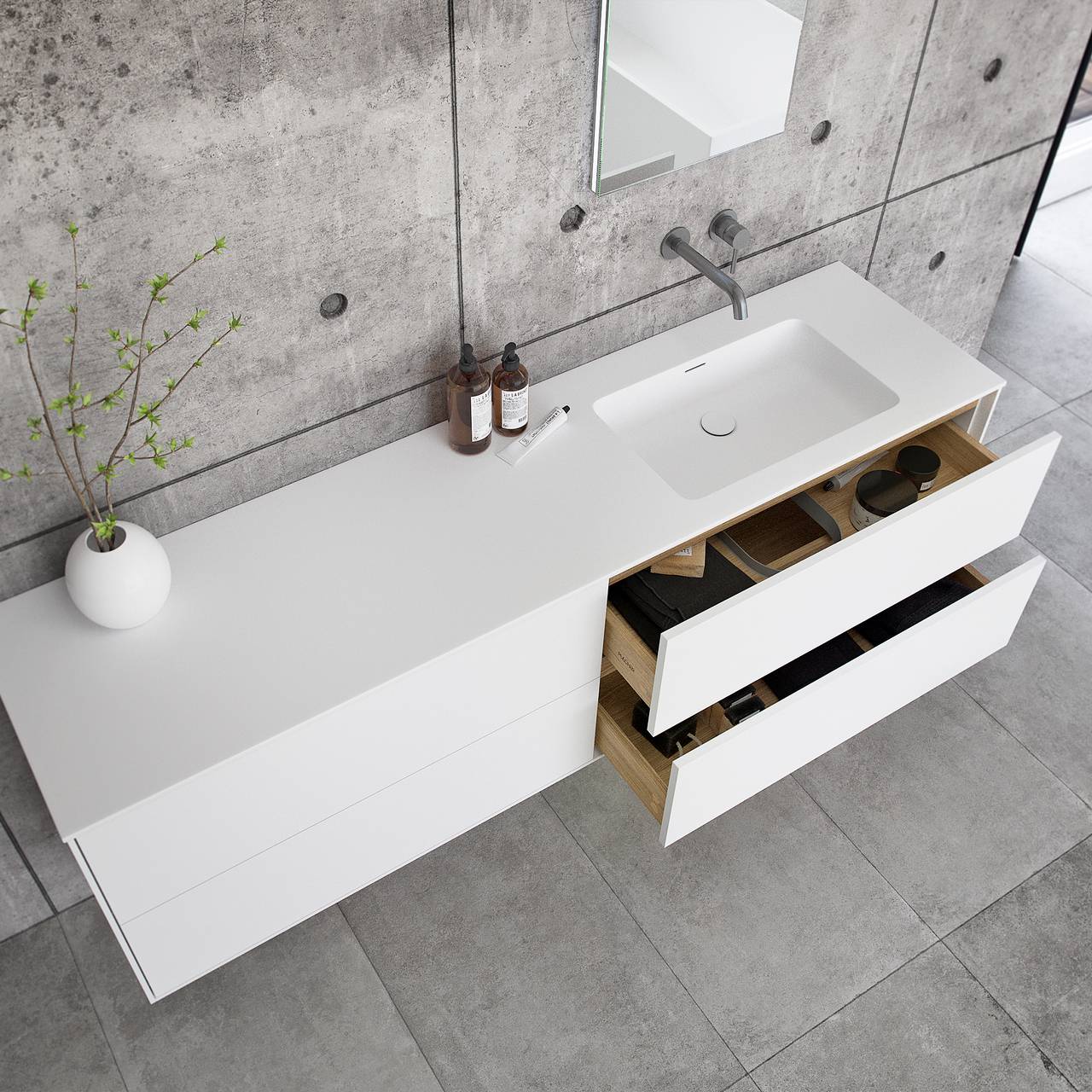 Pulcher Mood 180R Soho - Badmøbel 180x46 cm Mathvid m/ SolidTec® vask Badeværelsesmøbel - fra Bad&Stil.