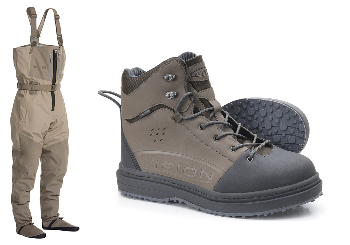 Vision Koski Zip Vadarpaket med vadarbyxa och Vadarsko Musta (Storlek vadare: Medium, Sko + Storlek: Koski 44)