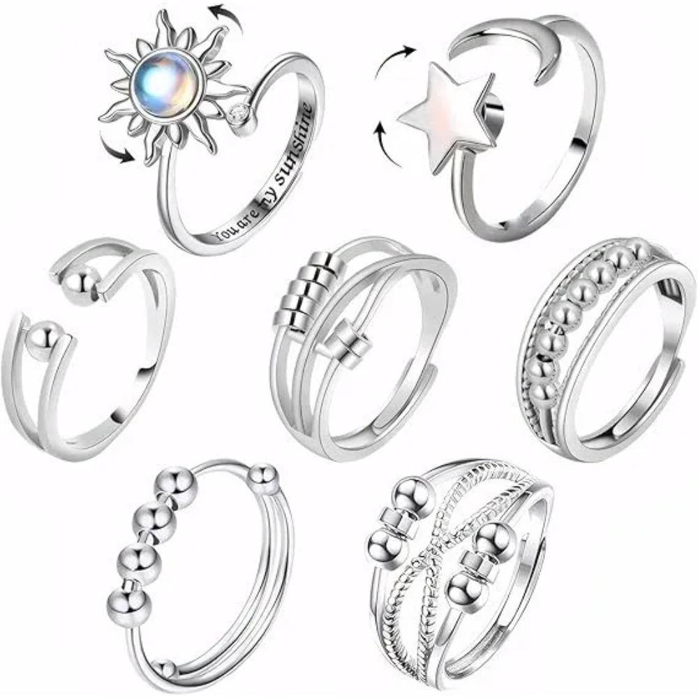 Anti-stress Ångest Fidget-ringar för Kvinnor Rostfritt Stål Spinner Solros Sol Stjärna Ring Trendiga Smyckestillbehör Gåva