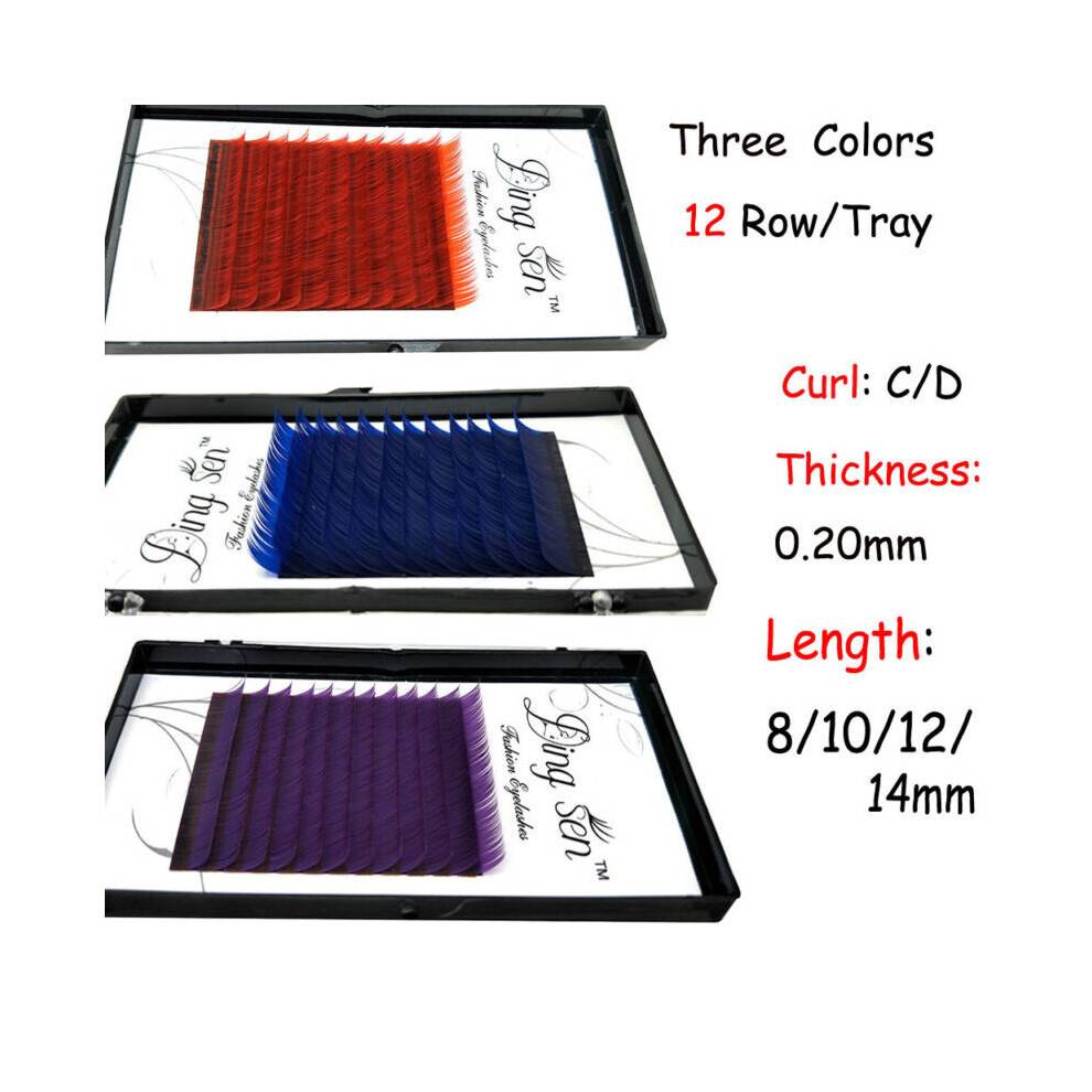 (Purple C,14mm)Women 12 Lines False Eyelashes Fiber Material Two Curls Degree Three Colors