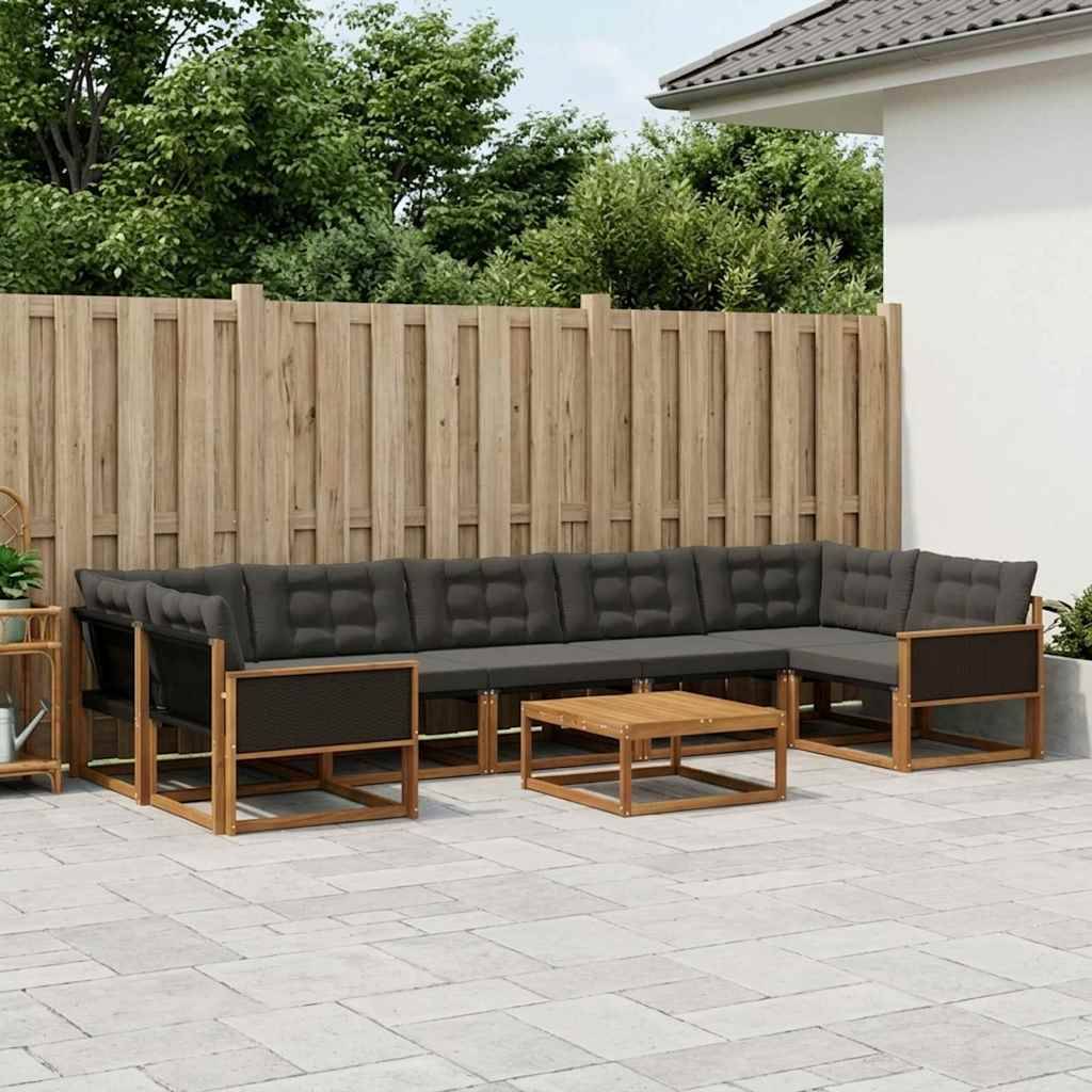 Udendørs Sofagruppe Med Pude 8 Dele - Naturfarvet og sort / Sort rattan