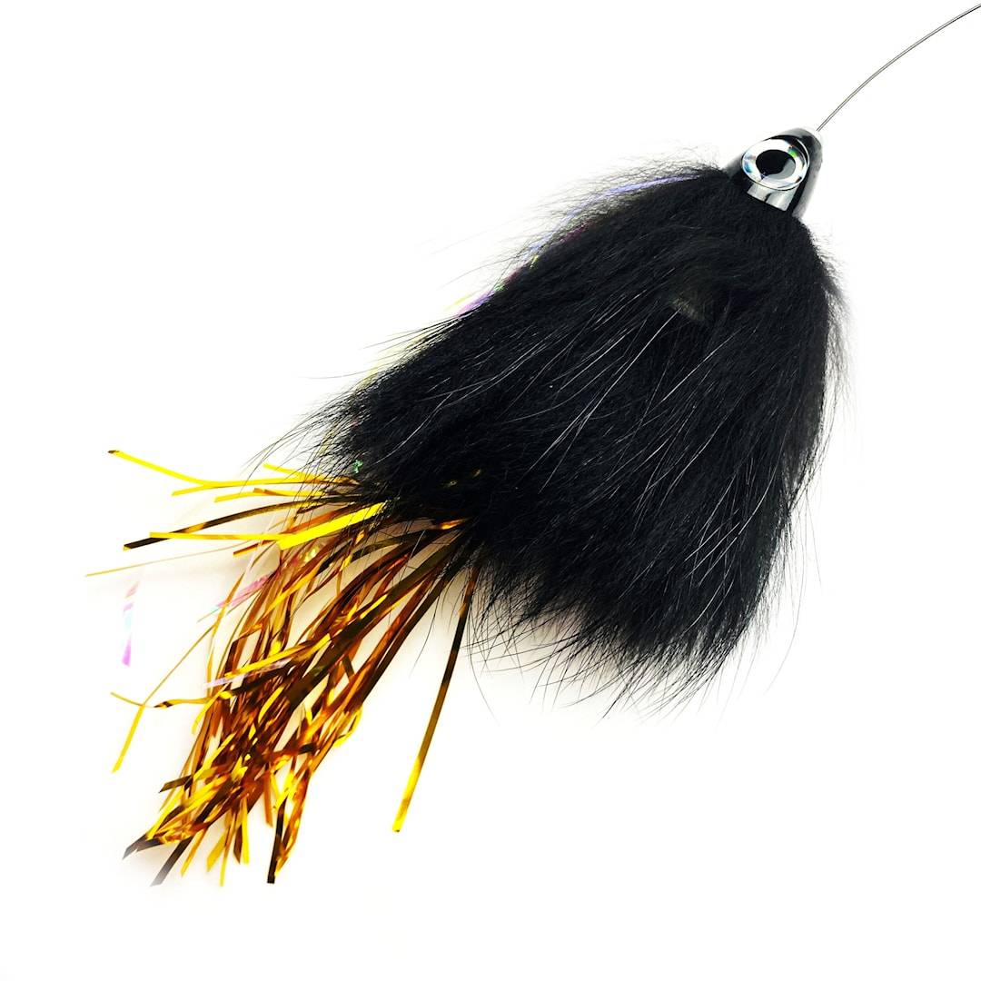 Spintube Pike 45 g kastfluga svart/svart/guld tinsel