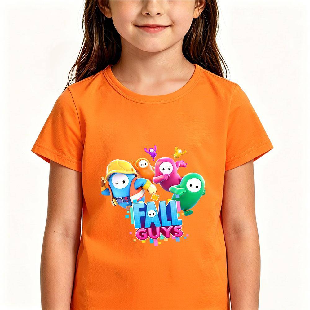 Spel Fall Guys Barn T-shirt 100% Bomull T-shirts Tecknad Grafiskt Tryck Toppar Casual Barn Unisex Rund Hals Kort Ärm Sommar cm violett