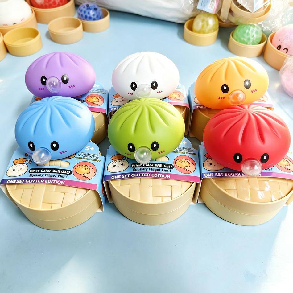Söt Spottblåsa Dumpling Squishy Leksak Mjuk Silikon Stressavlastning Fidget Klämleksak För Vuxen Anti-Ångest Skrivbordsavlastning Gåvor