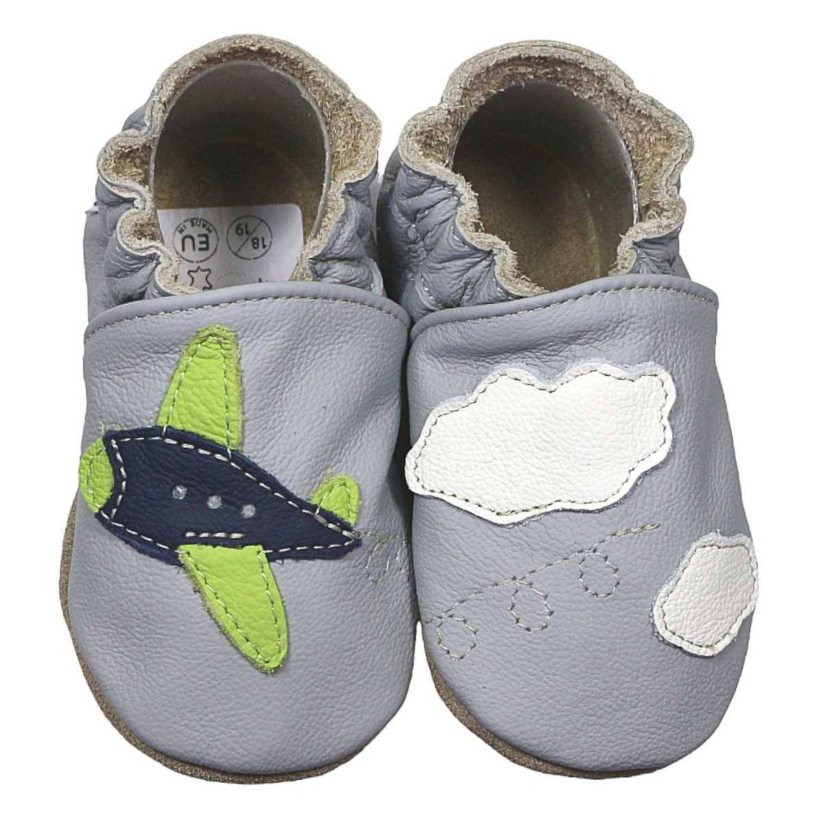 Krabbelschuhe Flugzeug grau