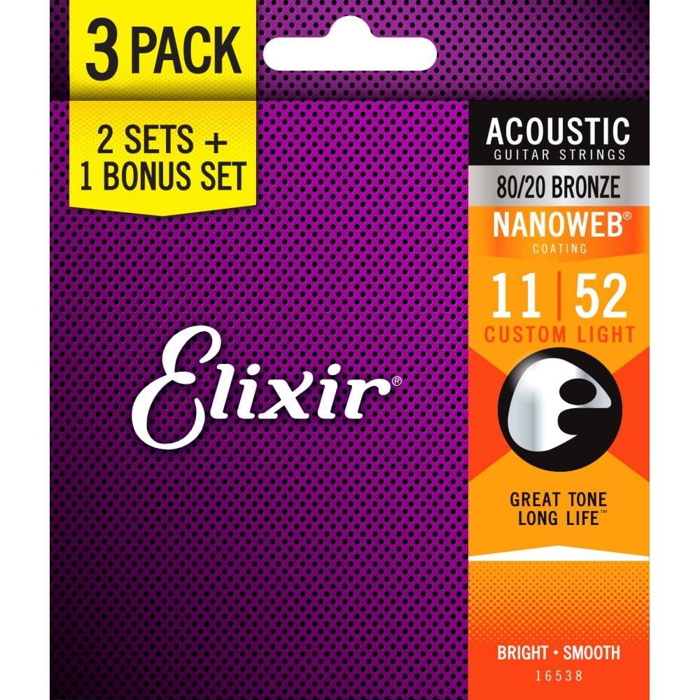 Elixir Acoustic 80/20 Bronze 011-052 Limited-Time Offer (3-Pack)