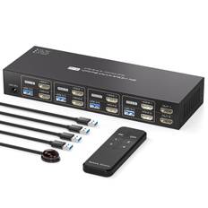 NÖRDIC KVM 4x2 HDMI Switch 4PC til Dobbelt Skærm HDMI 8K60Hz med 1x3.5mm og 4xUSB-A