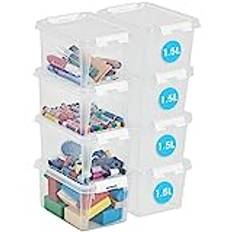 SmartStore 1,5 L x 8-st - Små Förvaringslådor i plast med lock - 10 års garanti - livsmedelssäker - clips - stapelbara- 20 x 15 x 11 cm