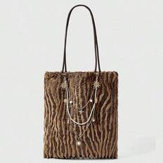 1pc Vintage Spiral Pattern Sun Chain Western Cowboy Decor Plush Texture Tote Bag, Large Capacity Commuter Shoulder Bag For Women - Multicolor - one-size