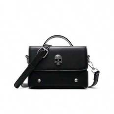 Men's Business PU Waterproof Skull Head Messenger Bag, Crossbody Bag, Shoulder Bag, Small Square Bag, Suitable For Business Travel - Black