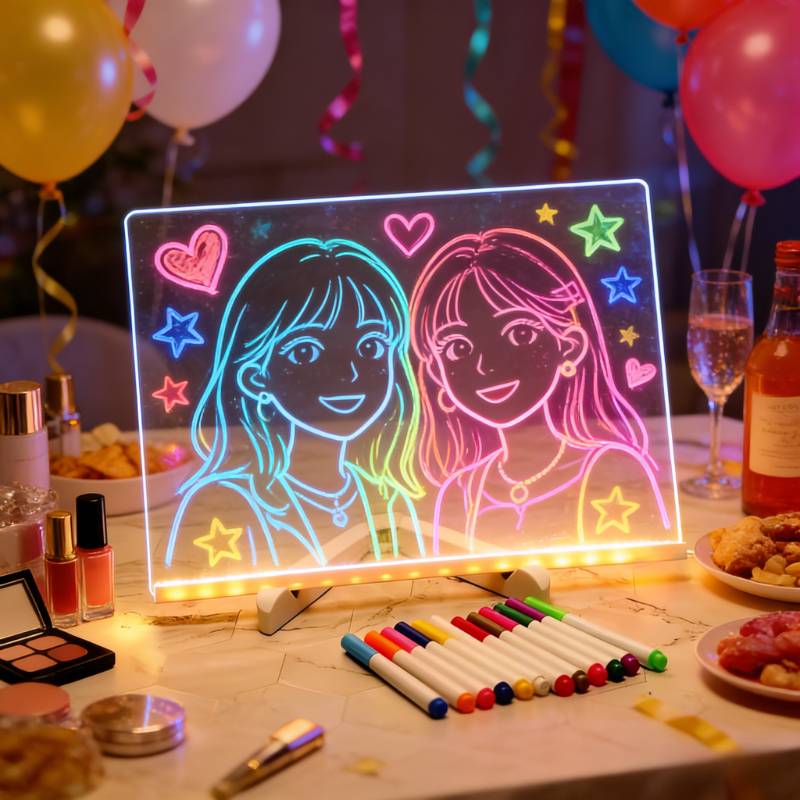 TEMU 2026 New Drawing Board, Usb-powered Led With 7-color Pens (for Professional Art Use) - Scratch-resistant, Adjustable Erasure, Led Memo Pad, Acrylic Message Board, Art Use , Ideal Birthday Gift
