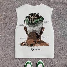 Enkla tryckta män, avslappnad rundhalsad ärmlös basketlinne, för träning, make - Vitt (L,M,S,XL,XXL)