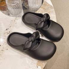 Black Flats House Damtofflor dekorerade med rosetter Plattform Svarta skor Dam Slip On Shoes Höst Skor Dam Träskor - Svart - CN36-37,CN38-39,CN40-41