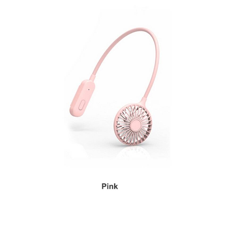 Bärbar hängande halsfläkt lazy neck fläkt tyst fläkt usb uppladdningsbar utomhus bekväma sportfans - Rosa