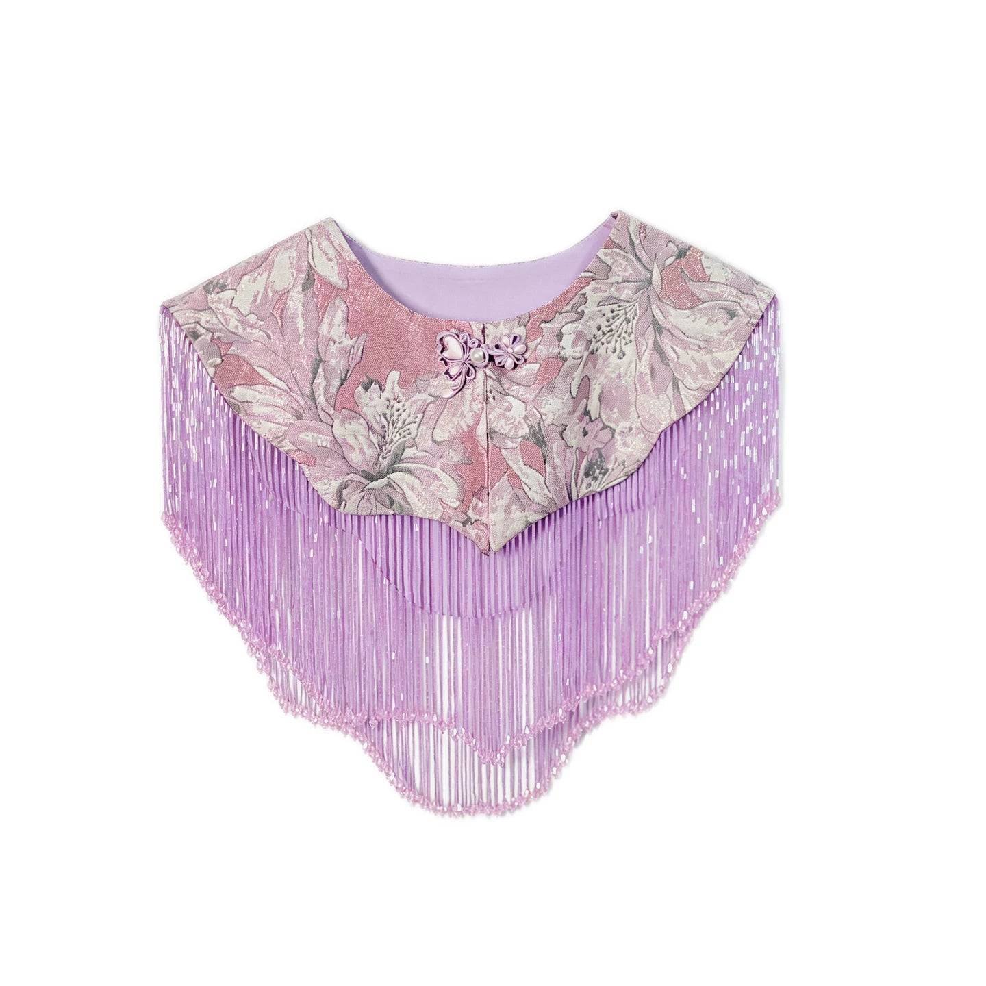 "Yanzi" New Chinese Purple Jacquard Vest Cheongsam Engagement Morning Gown Dress - Purple [Purple] Tassel Cloud Shoulder (Single Cloud Shoulder) / average size