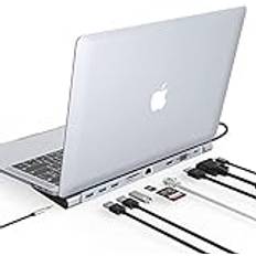 10-i-1 USB C-docka, USB C multiport hub trippel display bärbar dator hub stativ, USB C-adapter för MacBook och Windows (4K HDMI, VGA, PD 100 W, Ethernet, SD/TF-kortplats, 3,5 mm ljud, 3 USB-portar)