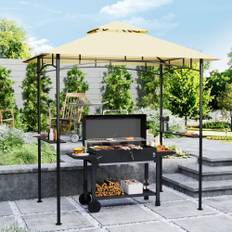BBQ-pavillon med LED 240 x 150 x 258 cm Vandafvisende Flammehæmmende Havepavillon med Dobbelttag, Sidehylder, Havepergolaer med UV-beskyttelse, BBQ-pavillon til Fest BBQ Beige