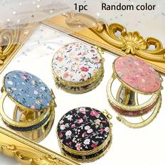 TEMU 1 Elegant Floral Dual-sided Folding Makeup Mirror - Compact & Portable With Hd , Stainless , Ideal For Travel & Touch-ups, Random Color