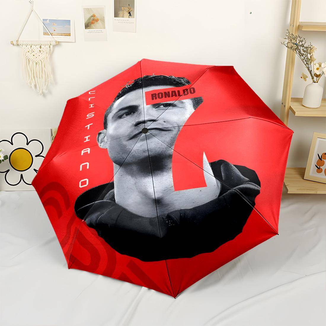 Ronaldo Ikoniska Nummer Bärbar Automatisk Paraply Vikbart Paraply med 8 Revben Stadig Konstruktion Perfekt för Utomhusäventyr Elegant Paraply