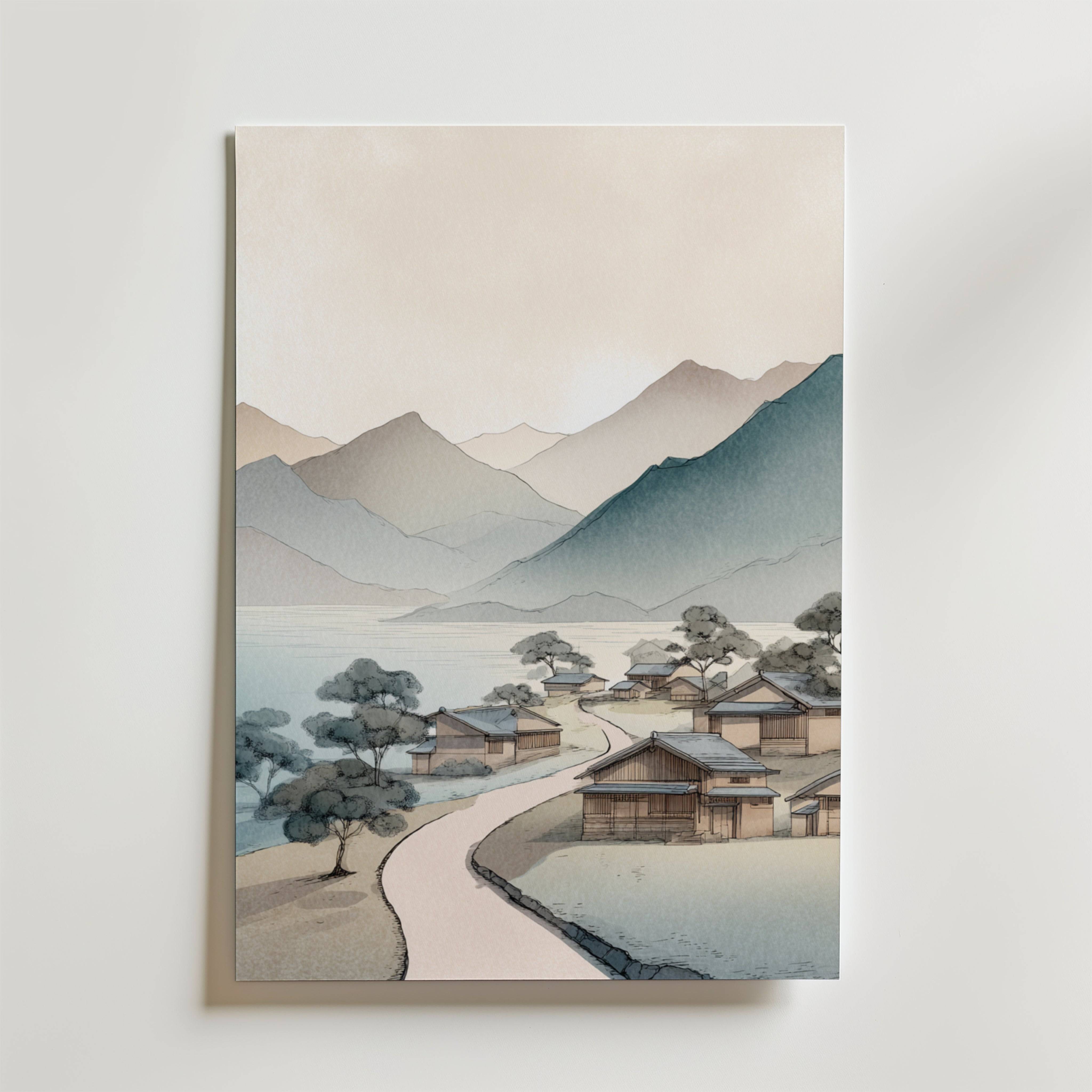 Quiet Mountain Village Poster - Premium Canvas 40x50 cm