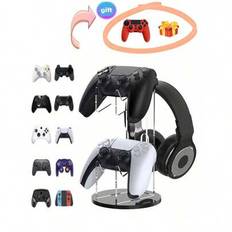 1 st universellt akrylställ, avtagbar hörlurshållare, skrivbordsorganisatör för Nintendo Switch-kontroller och headset, inkluderar silikonhandkontroll - Multifärgad (En-Storlek,transparent,Skivfäste,svart 1,svart fäste,svart bas,Transparent bas)