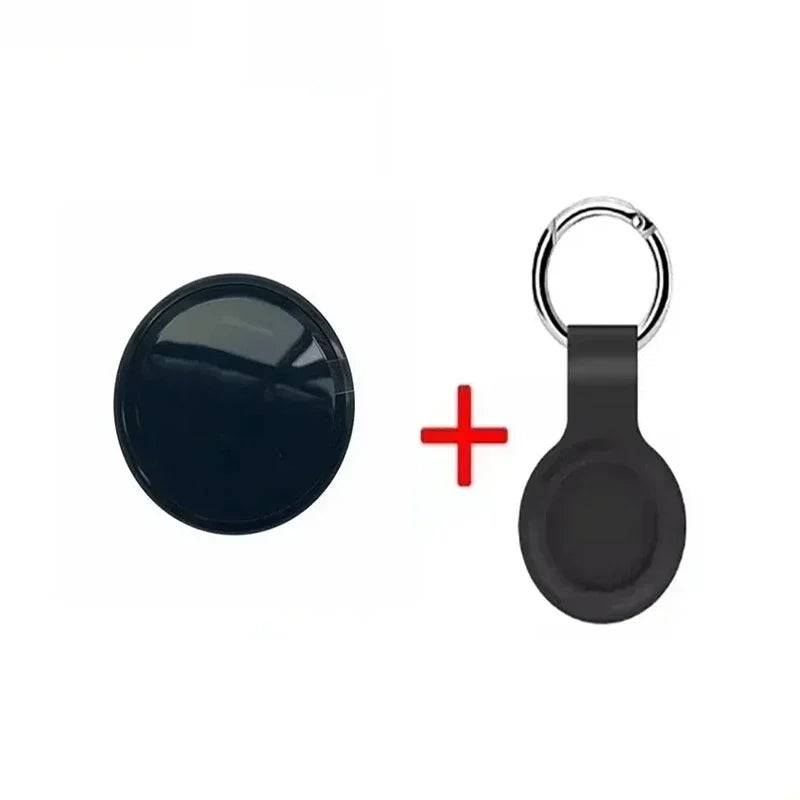 Ultra-Compact 30mm Bluetooth Tracker for Pets, Keys & Bags — Leather Sleeve Option - Black-leather sleeve
