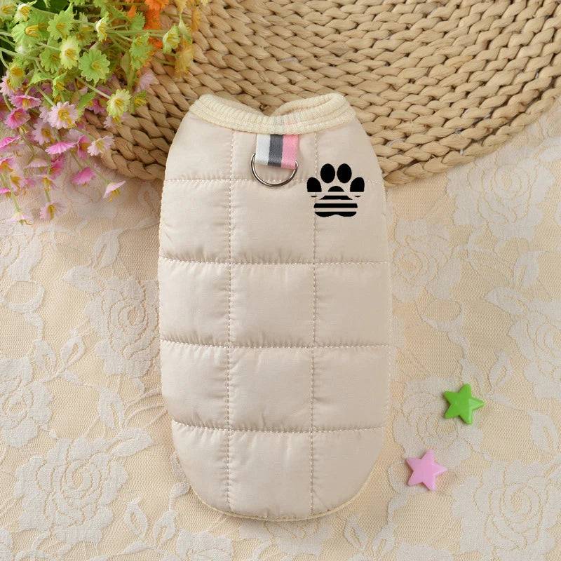 Windproof Padded Dog Coat for Small Dogs - PAW BEIGE / L (L)