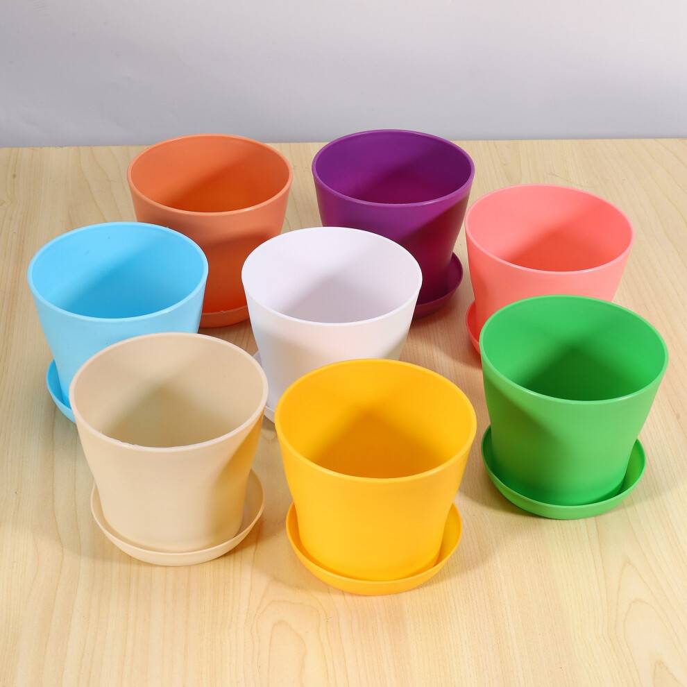 8 Pcs 4 inch Small Plant Pots Colorful Plastic Flower Pots Indoor Plant Pots for Office House Desk with Pallet/Trays